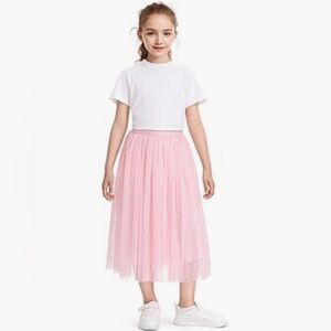 Girls Pink Tulle Midi Skirt - Lightweight Layered Bottom